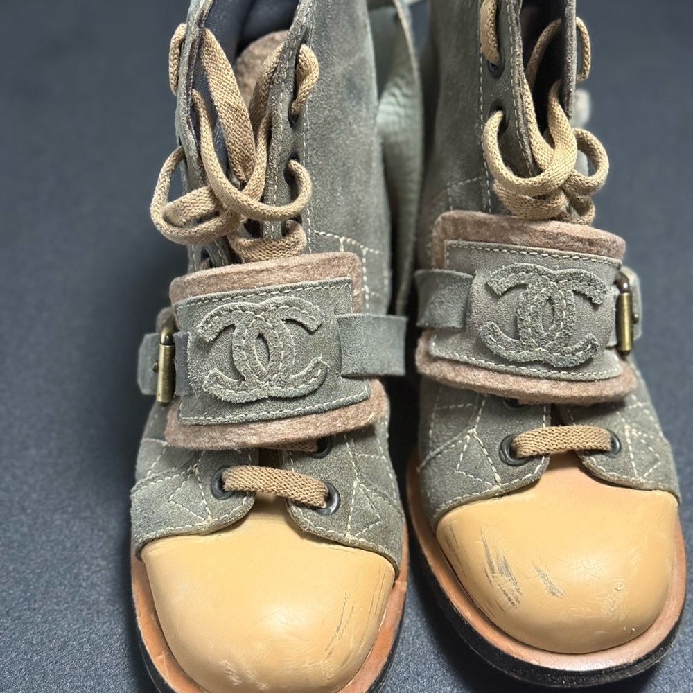 CHANEL Two-Tone Lace-Up Boots